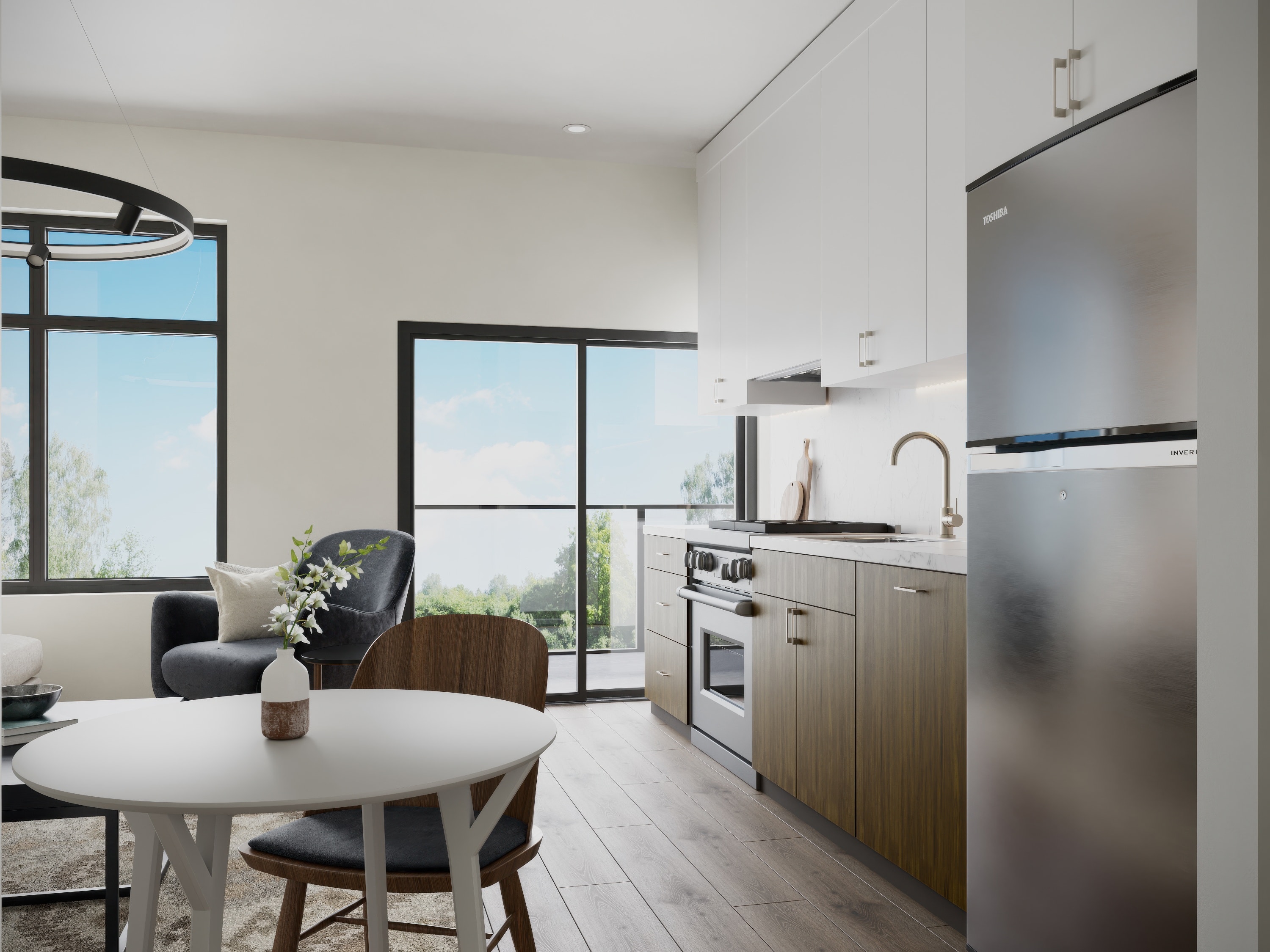 Kitchen dining area with panoramic windows